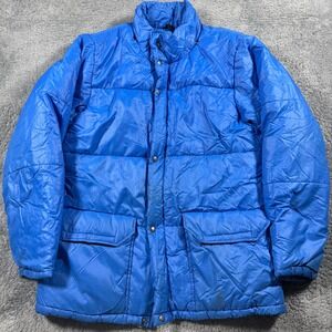 Vintage 70s The North Face Brown Label Down Puffer Jacket Blue Ripstop Parka XL